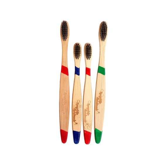 Bamboo Toothbrush Family Pack With Charcoal Activated Soft Bristles-2 Adults And 2 Kids